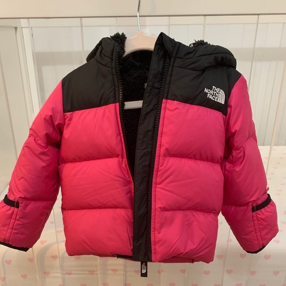 pink north face bubble coat